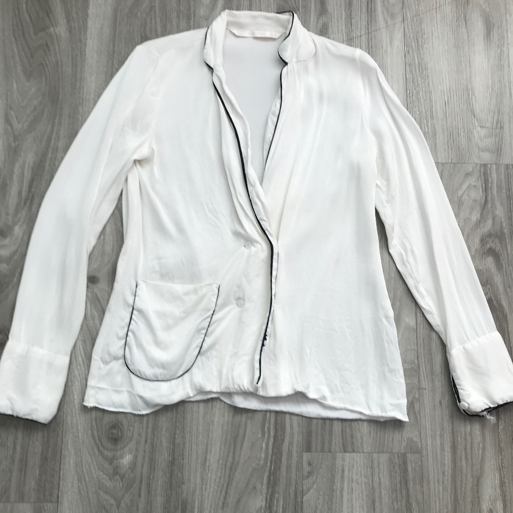 ZARA WOMENS SATIN BLAZER JACKET WHITE LONG SLEEVE WRAP BUTTON MEDIUM